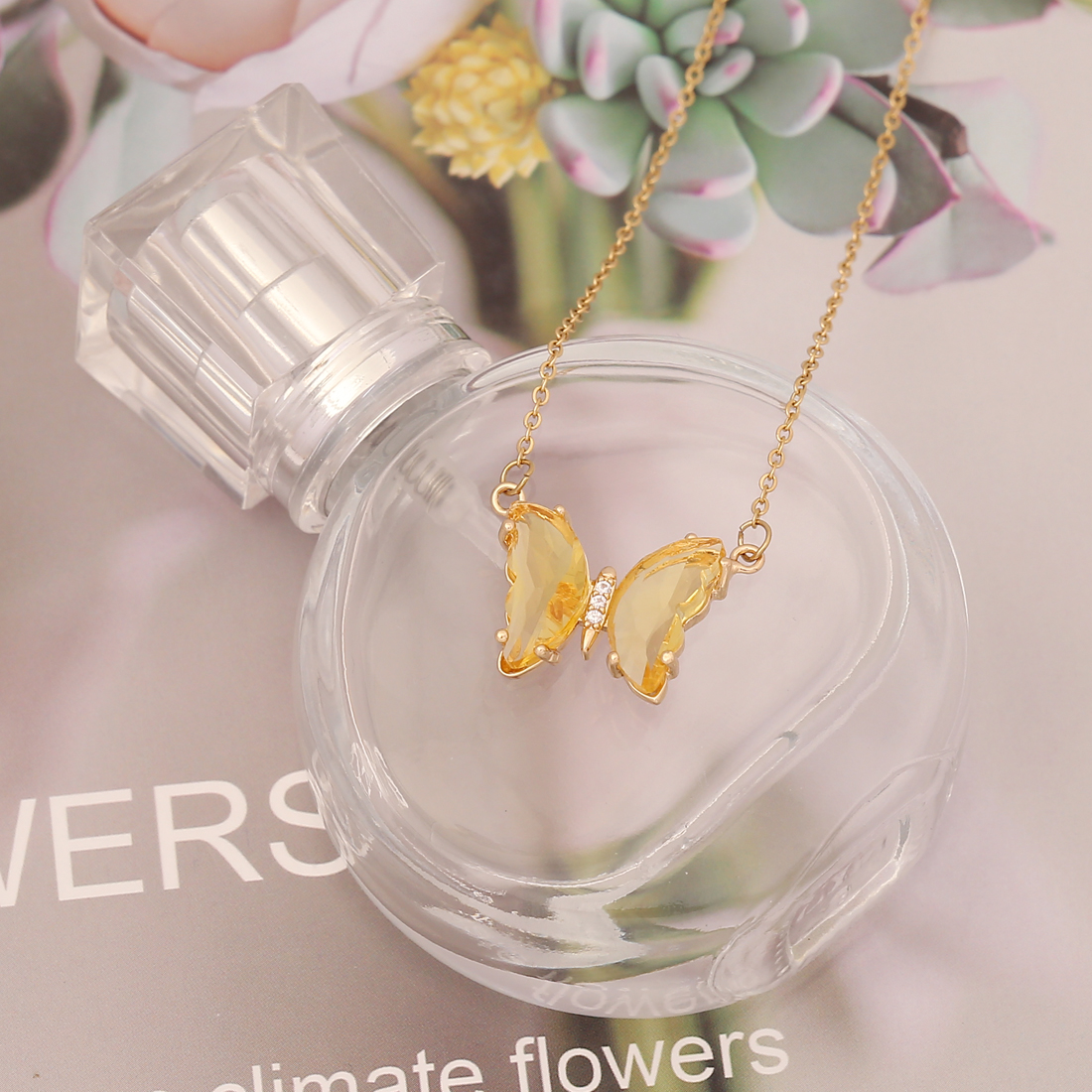 Stainless Steel 18K Gold Plated Sweet Plating Butterfly Glass Necklace display picture 13