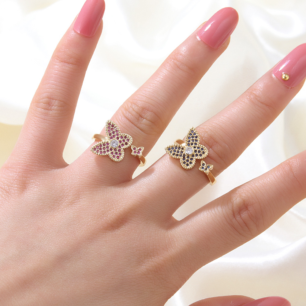 Fashion Butterfly Copper Open Ring Inlaid Zircon Zircon Copper Rings display picture 1