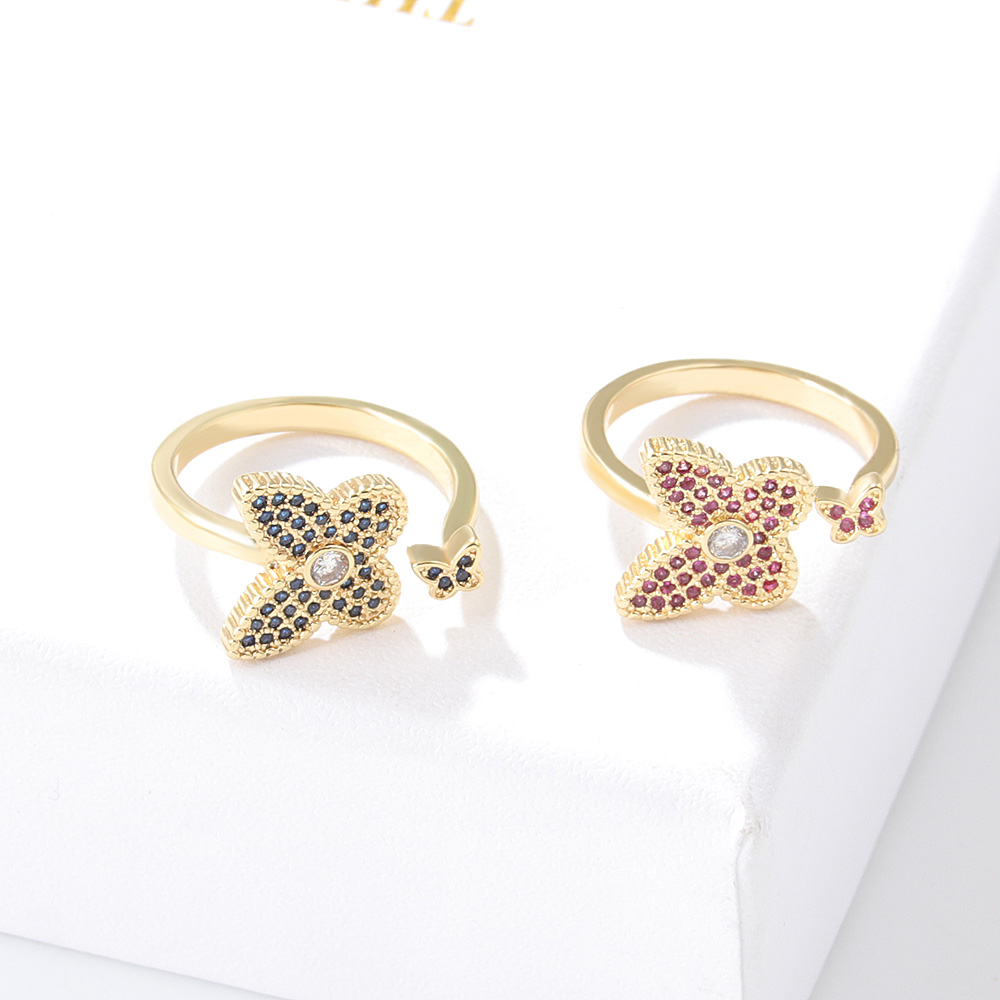 Fashion Butterfly Copper Open Ring Inlaid Zircon Zircon Copper Rings display picture 2