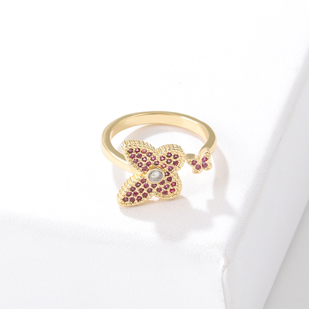 Fashion Butterfly Copper Open Ring Inlaid Zircon Zircon Copper Rings display picture 5