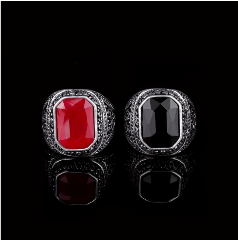 Retro Square Alloy Inlay Artificial Gemstones Rings 1 Piece display picture 1