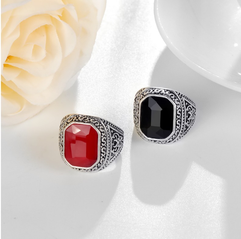 Retro Square Alloy Inlay Artificial Gemstones Rings 1 Piece display picture 3