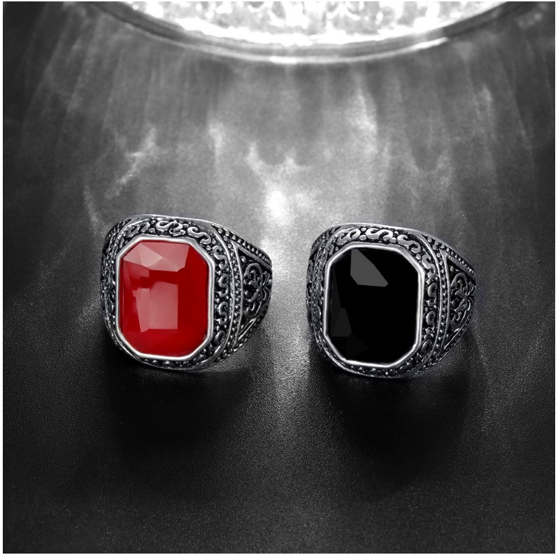 Retro Square Alloy Inlay Artificial Gemstones Rings 1 Piece display picture 6