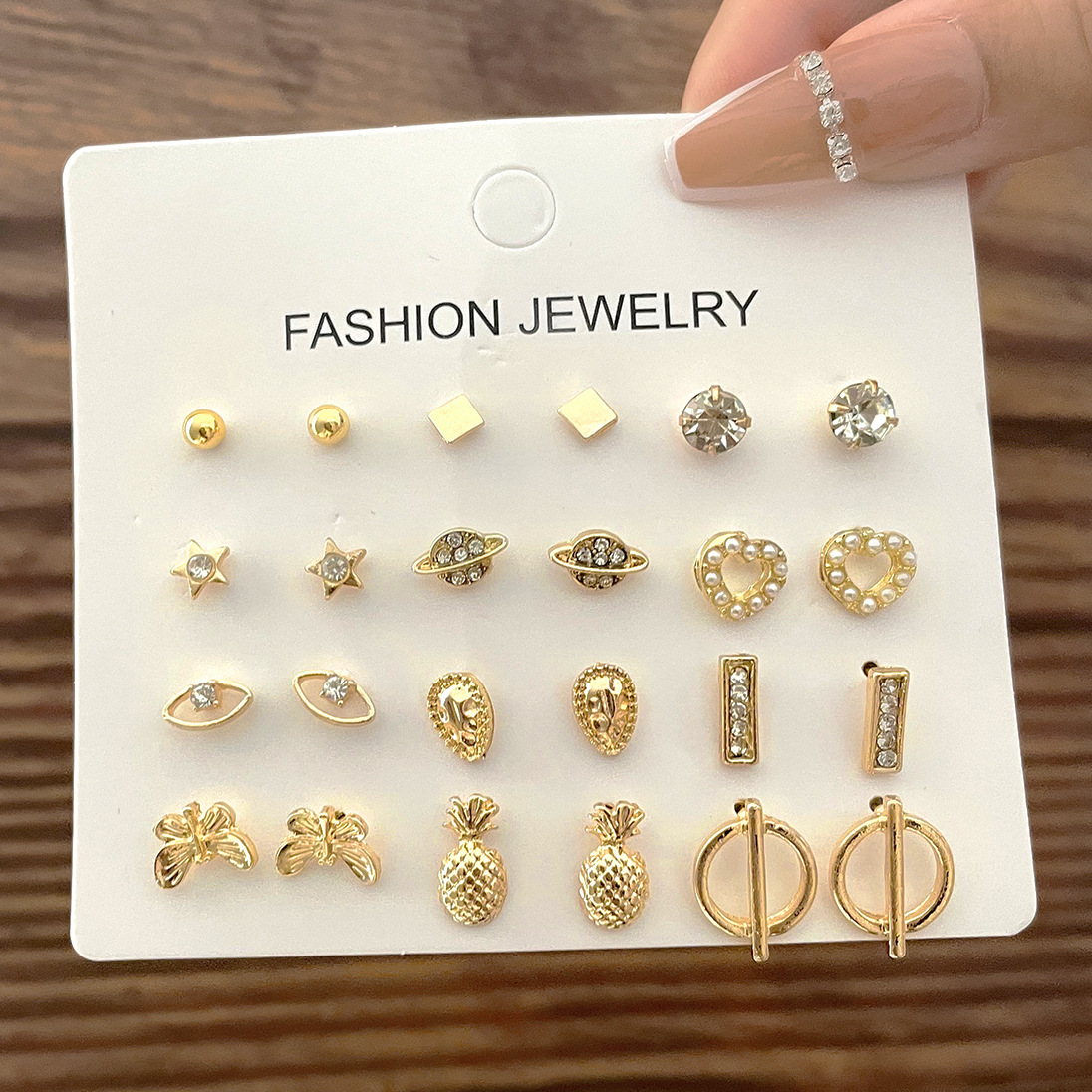 1 Set Simple Style Geometric Plating Inlay Alloy Artificial Pearls Rhinestones Ear Studs display picture 7