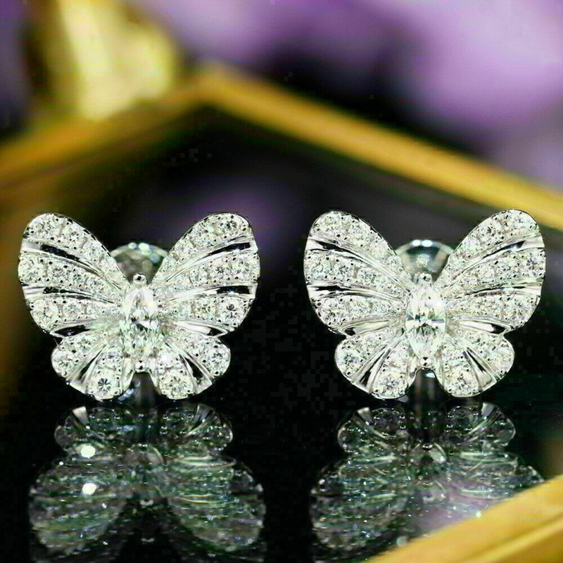 Simple Style Butterfly Copper Ear Studs Plating Diamond Artificial Diamond Copper Earrings display picture 6