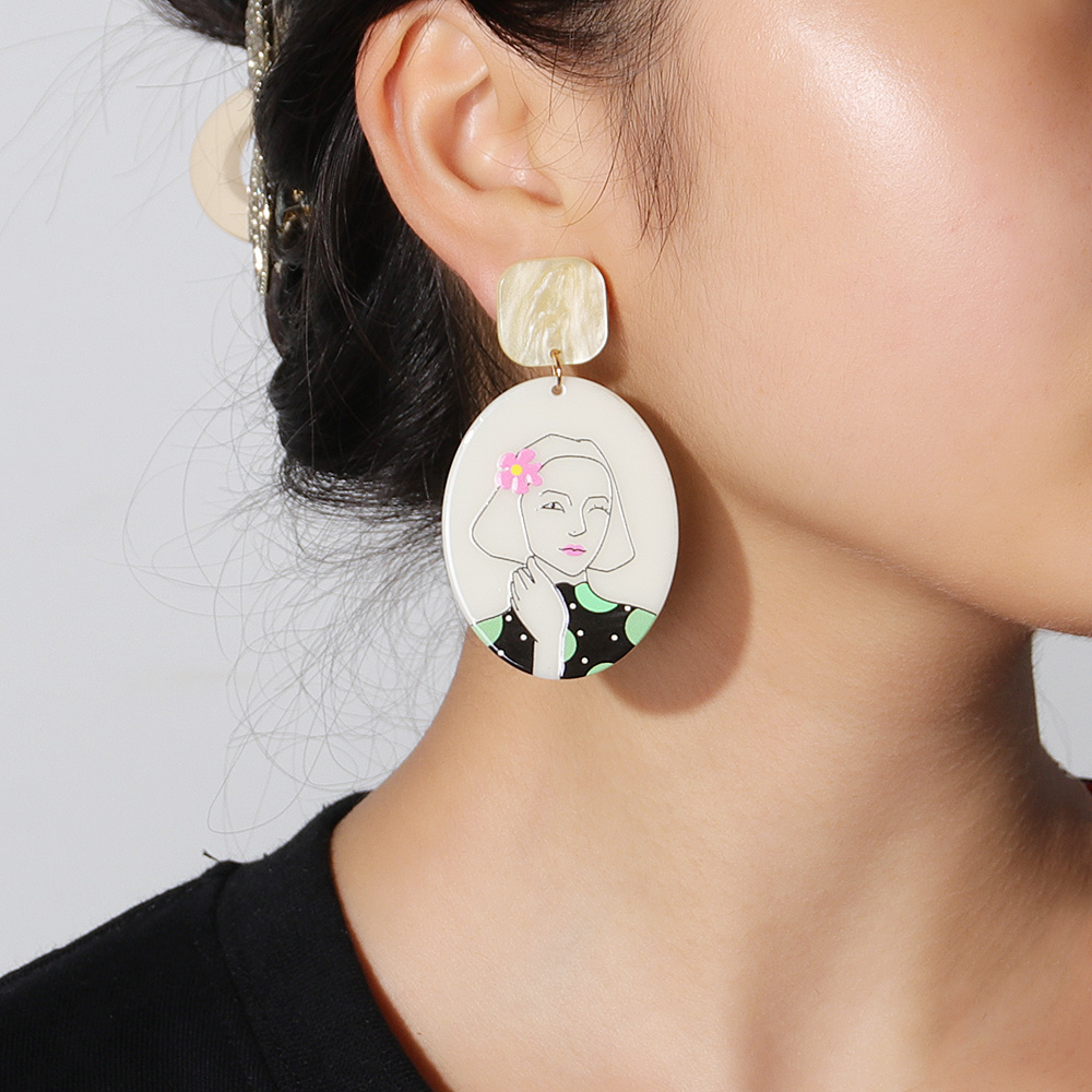 Fashion Portrait Flower Giraffe Arylic Slice Printing Painted Drop Earrings display picture 4