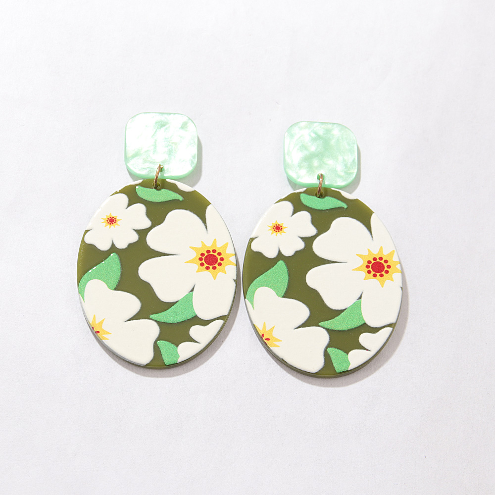 Fashion Portrait Flower Giraffe Arylic Slice Printing Painted Drop Earrings display picture 9