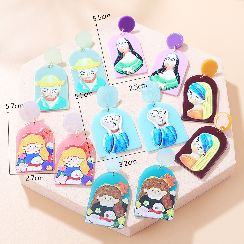 Cute Human Portrait Cartoon Character Arylic Printing Painted Drop Earrings display picture 1