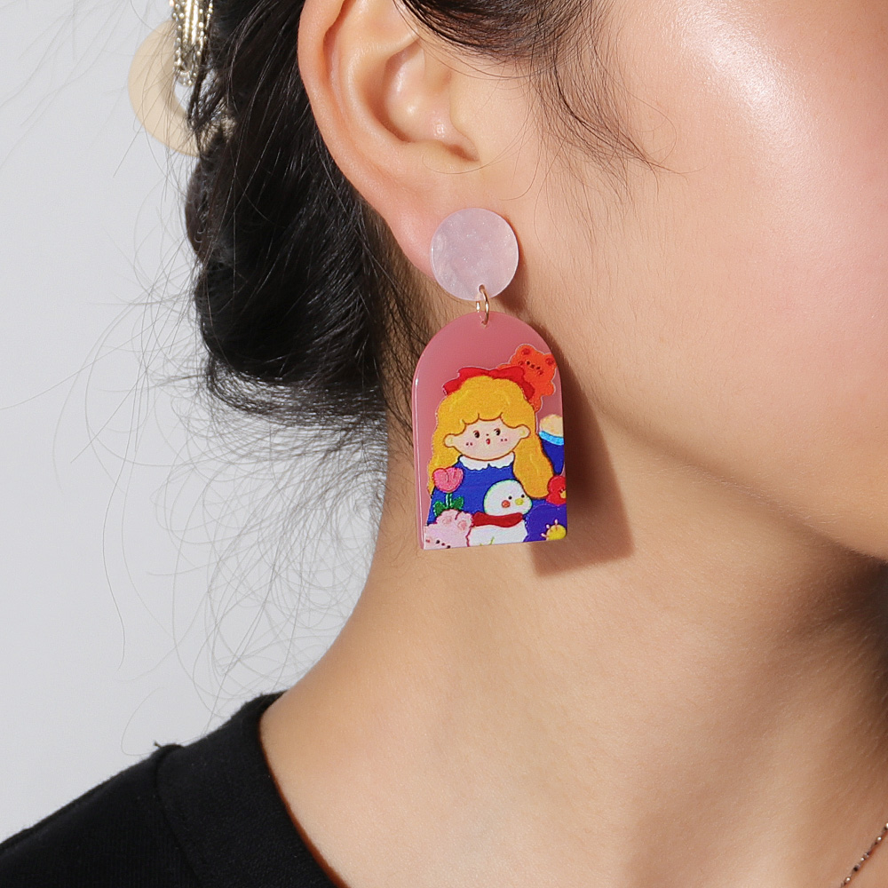 Cute Human Portrait Cartoon Character Arylic Printing Painted Drop Earrings display picture 2