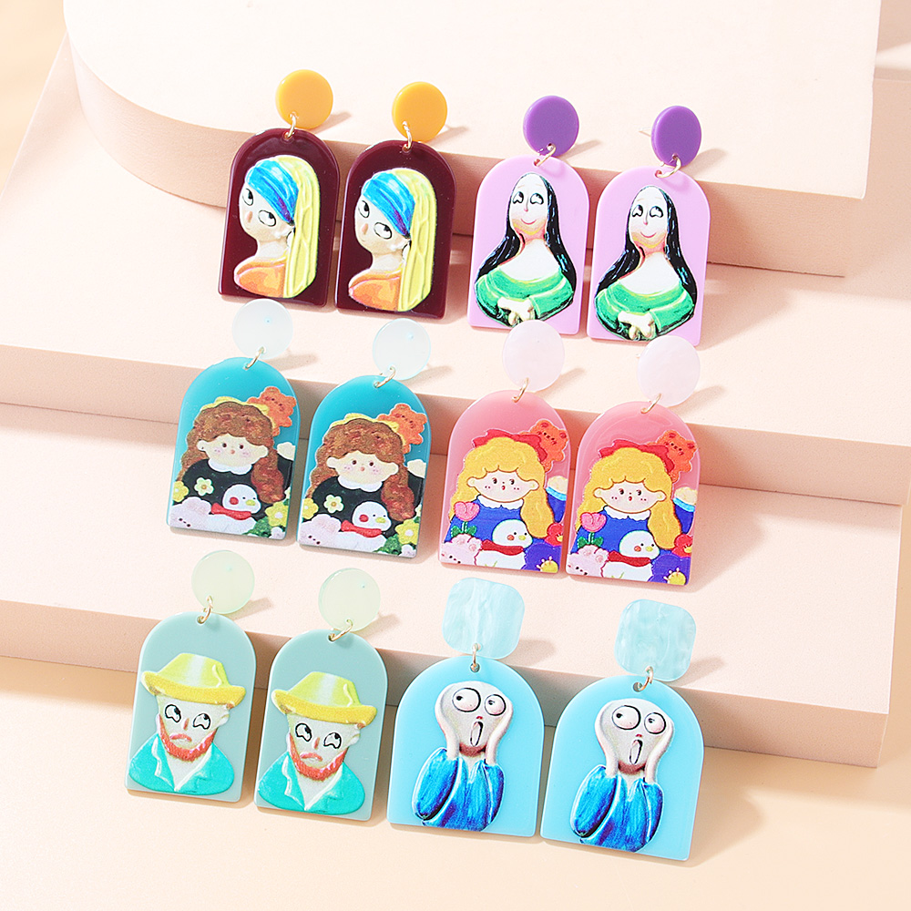 Cute Human Portrait Cartoon Character Arylic Printing Painted Drop Earrings display picture 3
