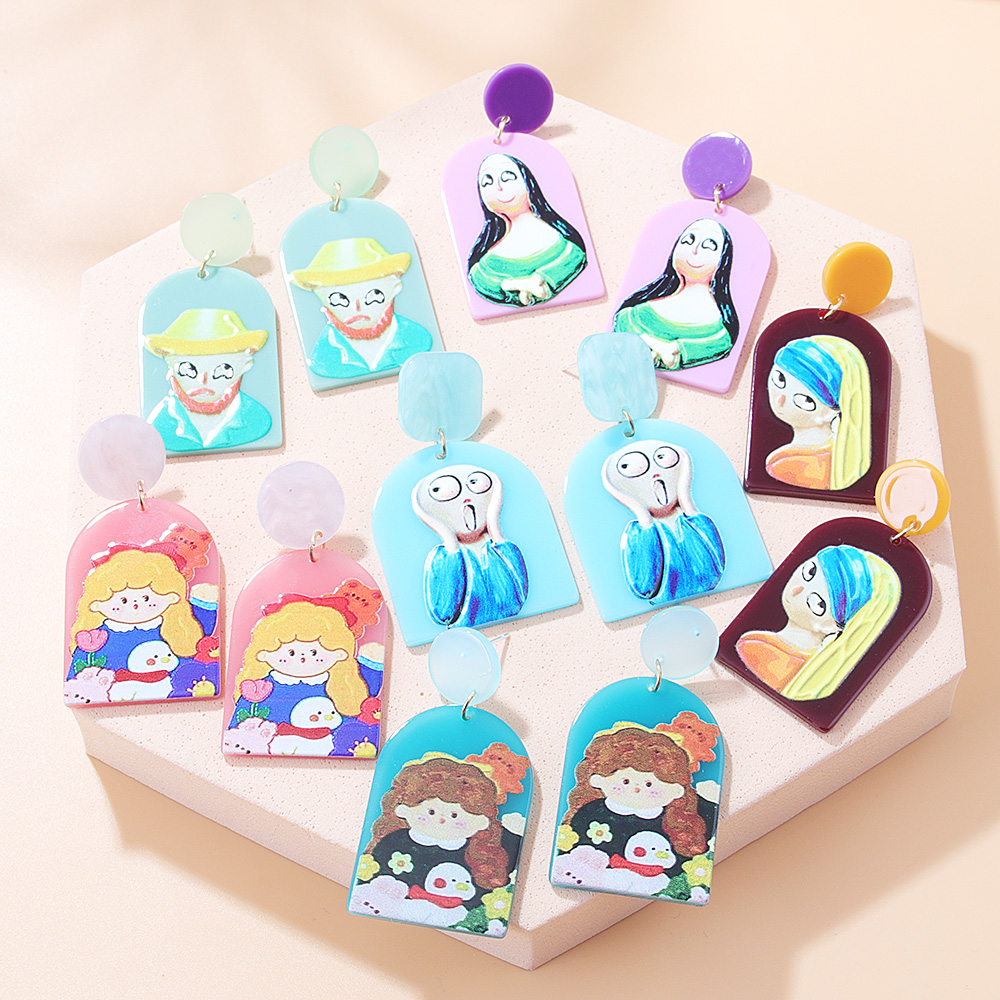 Cute Human Portrait Cartoon Character Arylic Printing Painted Drop Earrings display picture 4