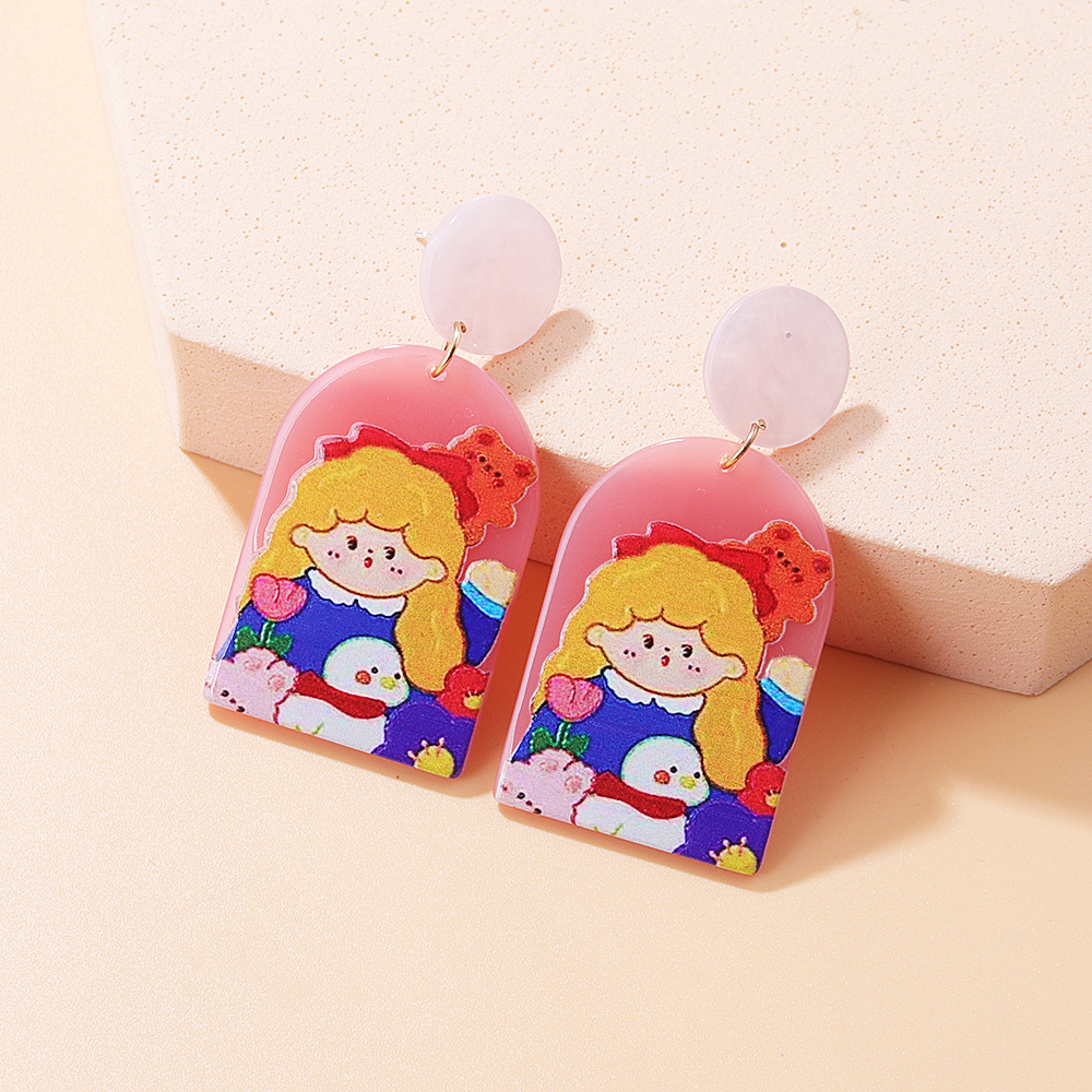 Cute Human Portrait Cartoon Character Arylic Printing Painted Drop Earrings display picture 6