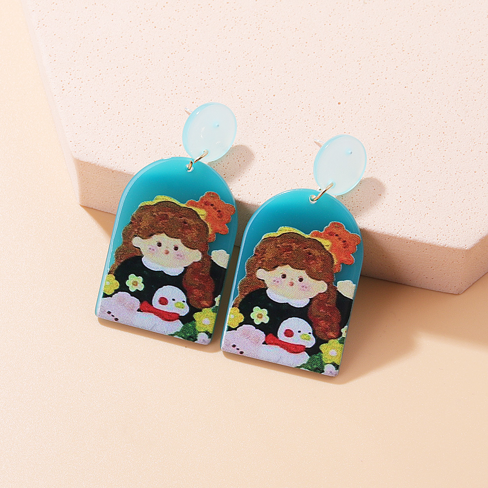 Cute Human Portrait Cartoon Character Arylic Printing Painted Drop Earrings display picture 7