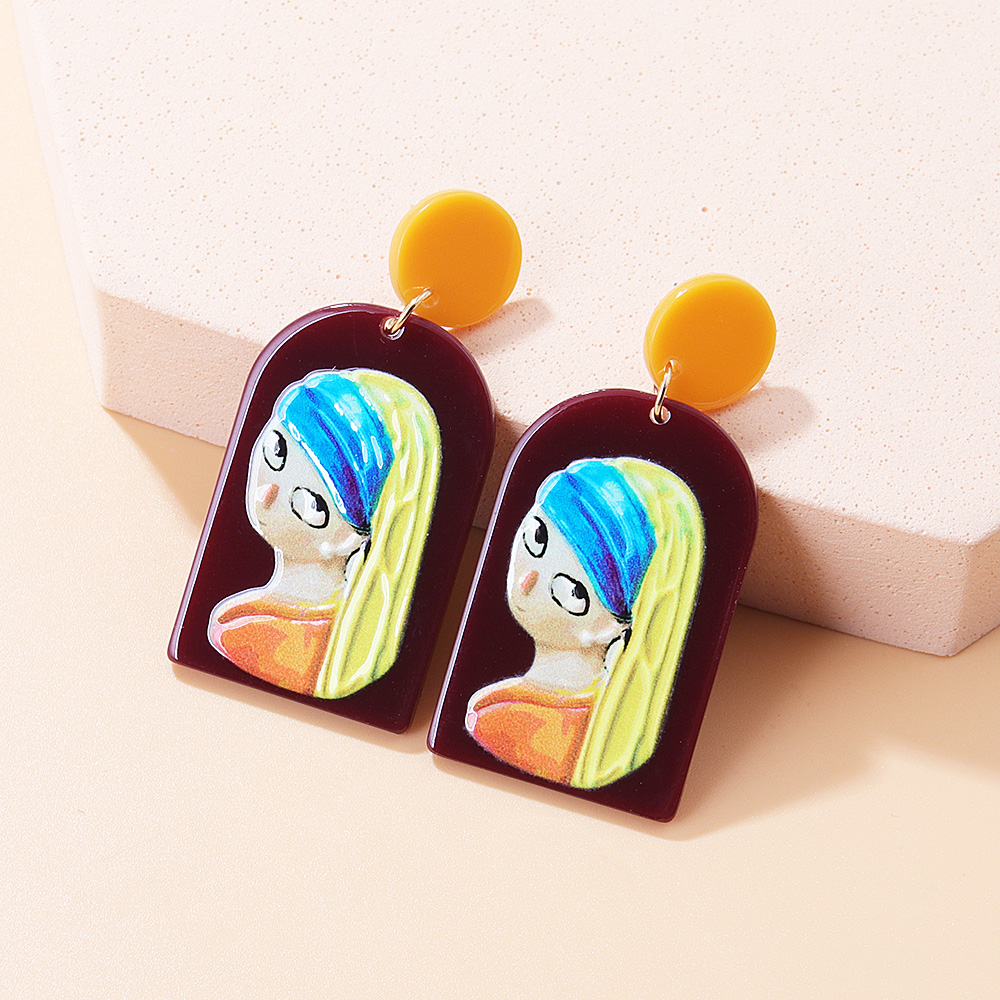 Cute Human Portrait Cartoon Character Arylic Printing Painted Drop Earrings display picture 10