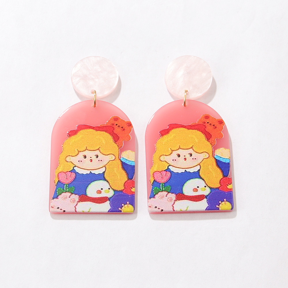 Cute Human Portrait Cartoon Character Arylic Printing Painted Drop Earrings display picture 11