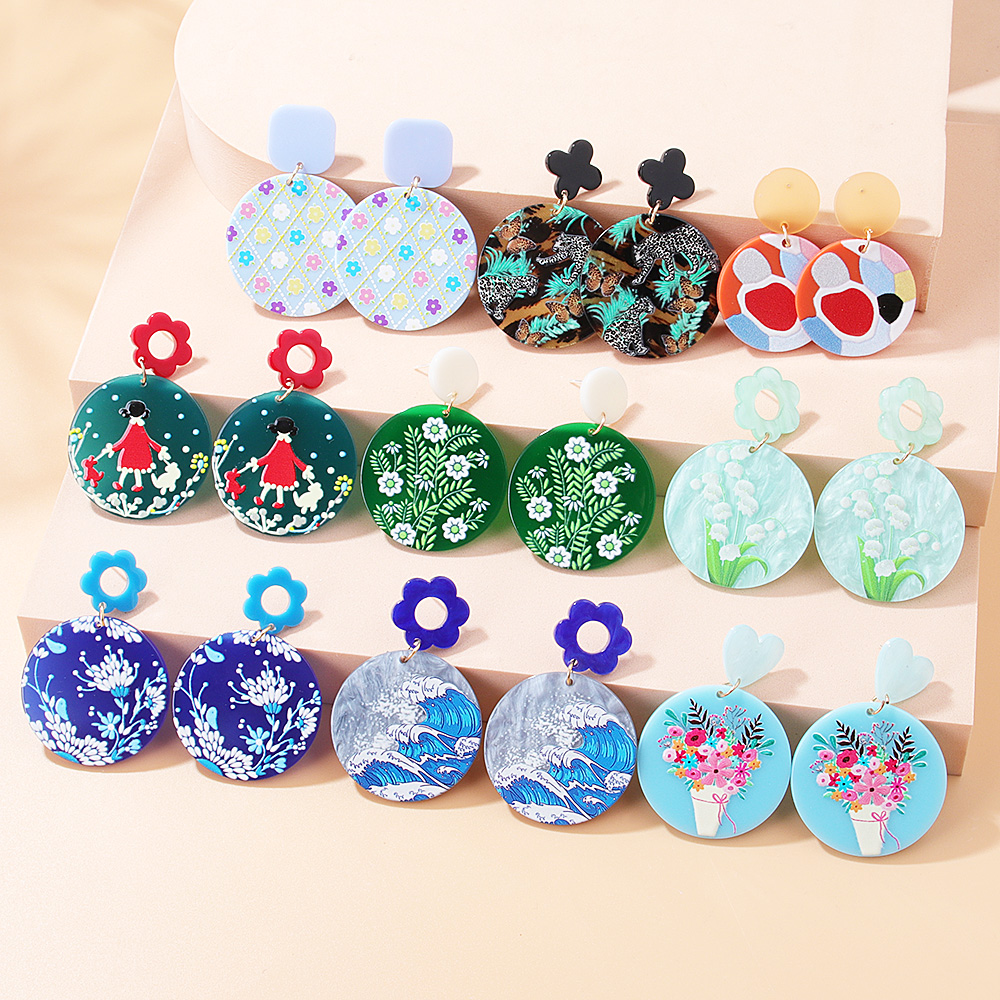 Cute Geometric Ditsy Floral Flower Arylic Printing Drop Earrings display picture 2