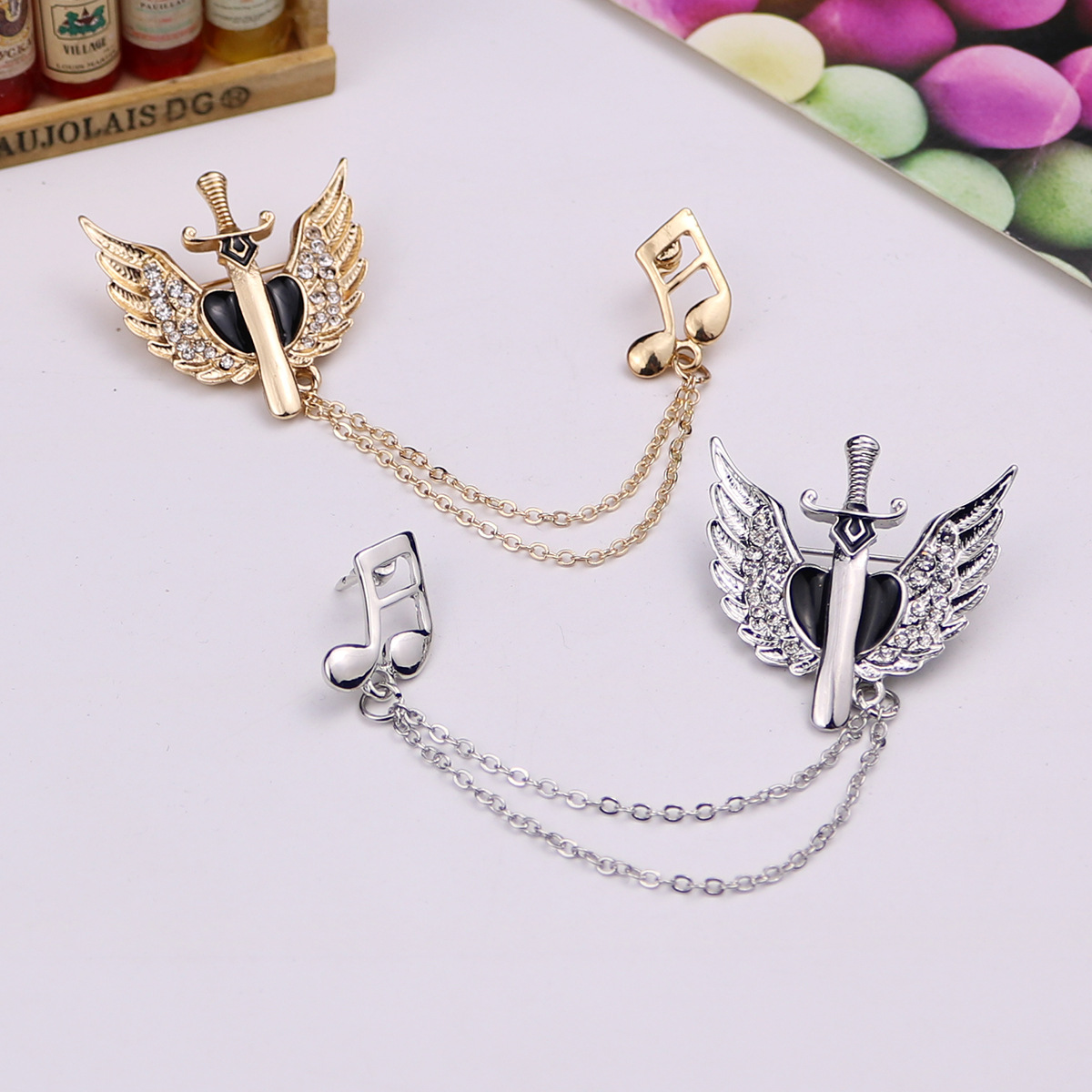 Business Wings Notes Alloy Chain Inlay Artificial Rhinestones Corsage Brooches display picture 3