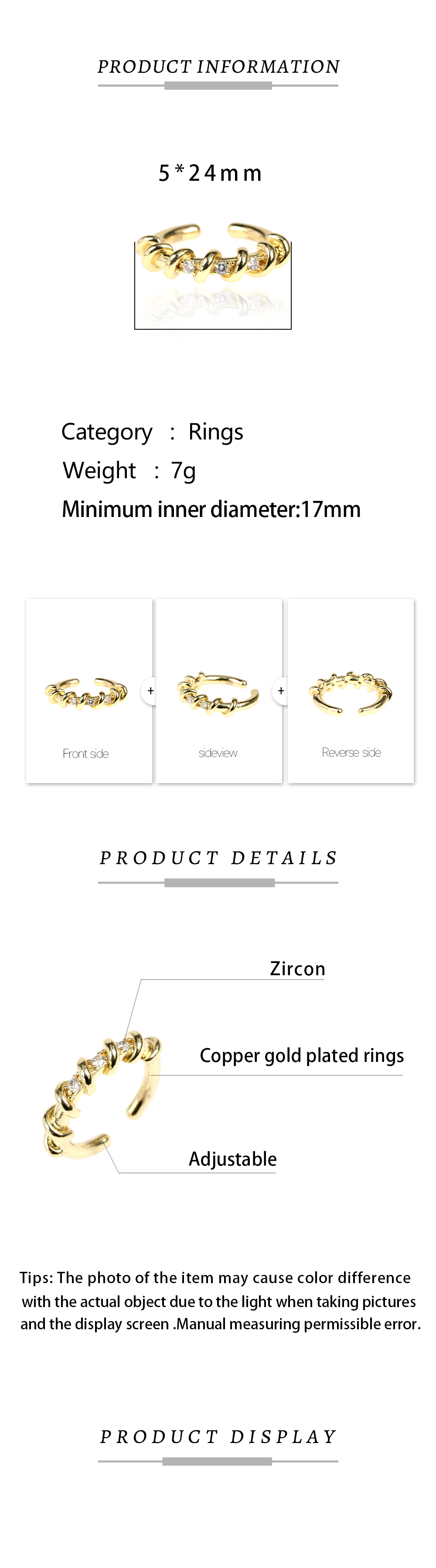Fashion Geometric Copper Open Ring Inlaid Zircon Zircon Copper Rings display picture 1