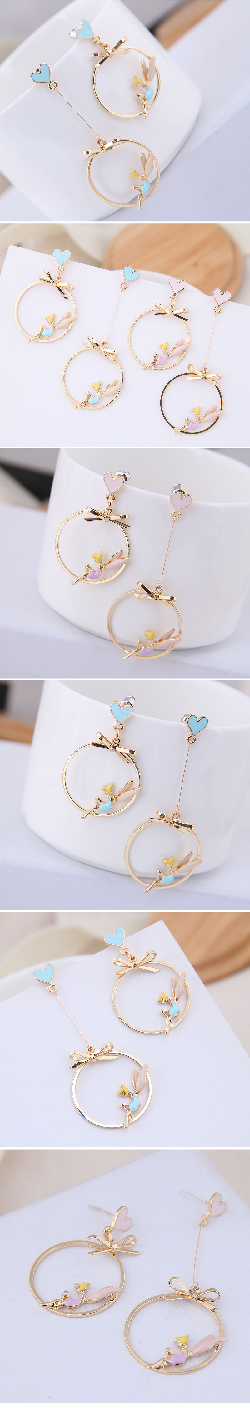 Sweet Angel Heart Shape Alloy Bow Knot Ear Studs display picture 1