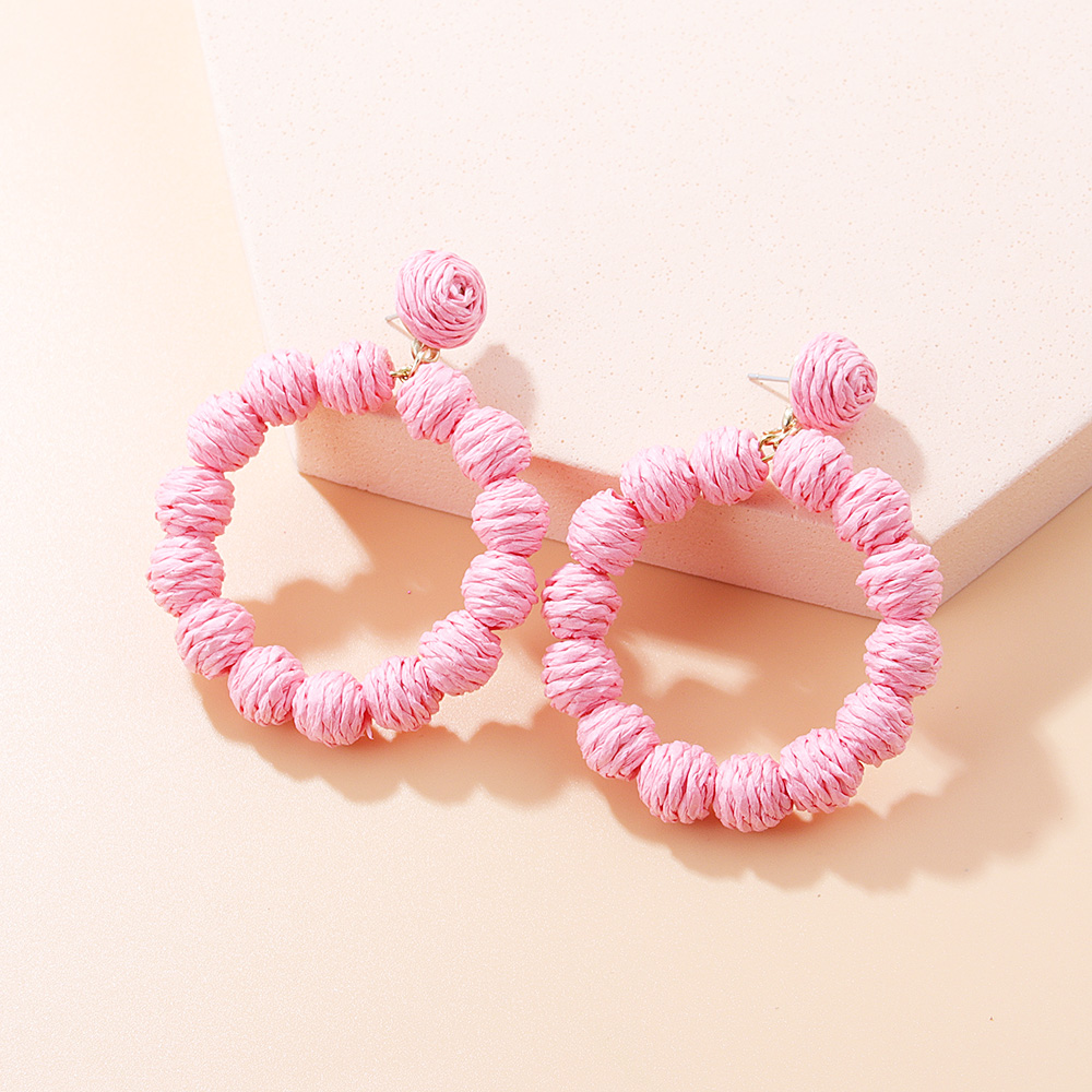 Simple Style Solid Color Straw Handmade Hoop Earrings display picture 10