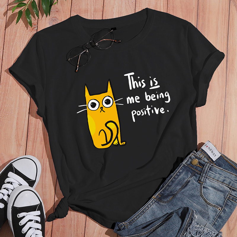 T-shirts Für Frauen Kurzarm-t-shirts Mit Lässiger Buchstabe Katze display picture 1