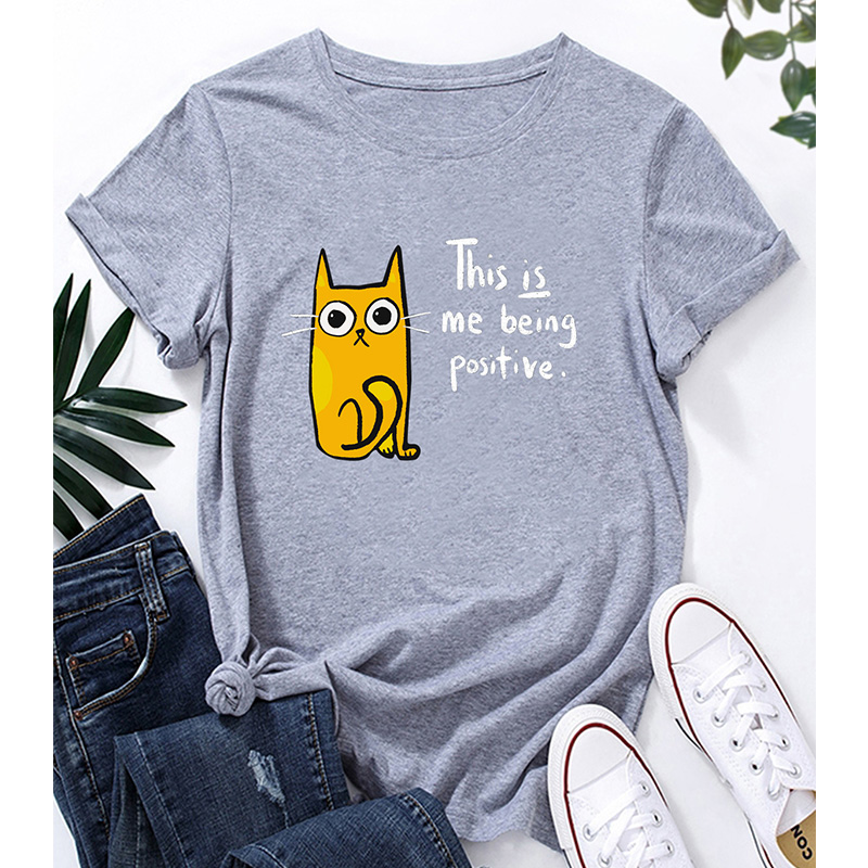 T-shirts Für Frauen Kurzarm-t-shirts Mit Lässiger Buchstabe Katze display picture 3