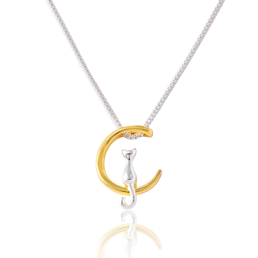 Cute Moon Cat Alloy Plating Necklace display picture 1
