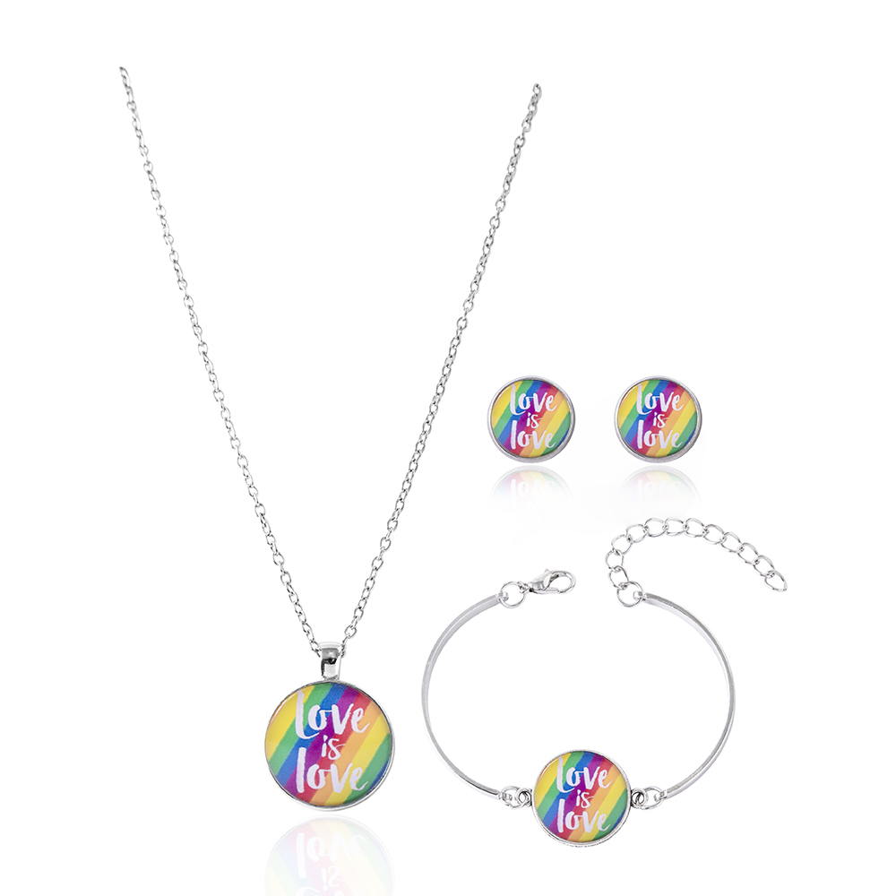 Fashion Rainbow Alloy Plating Glass Bracelets Earrings Necklace 1 Set display picture 5