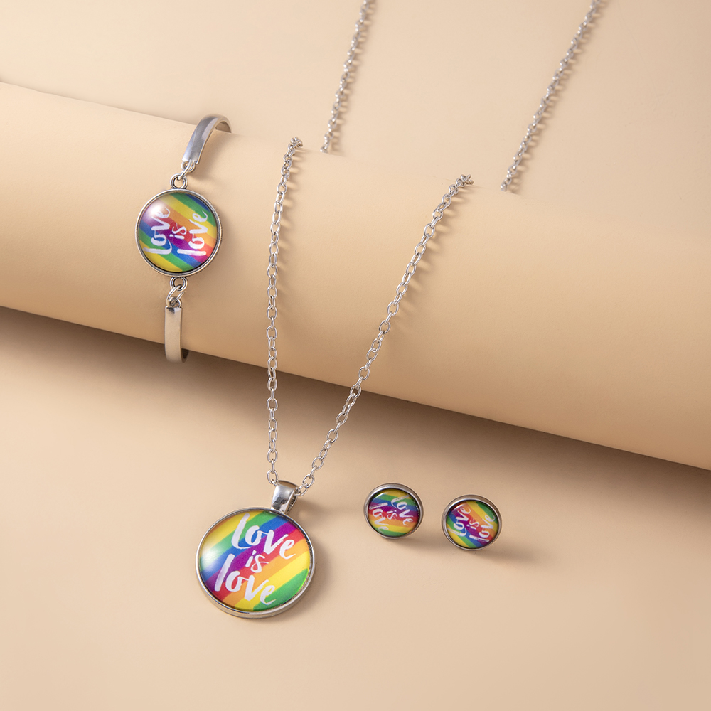 Mode Regenbogen Legierung Überzug Glas Armbänder Ohrringe Halskette 1 Satz display picture 7