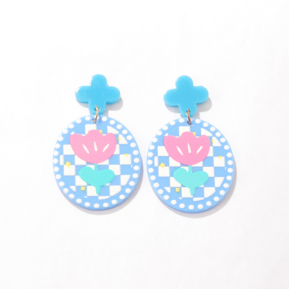 Sucré Treillis Fleur Arylique Peint Boucles D'oreilles display picture 8