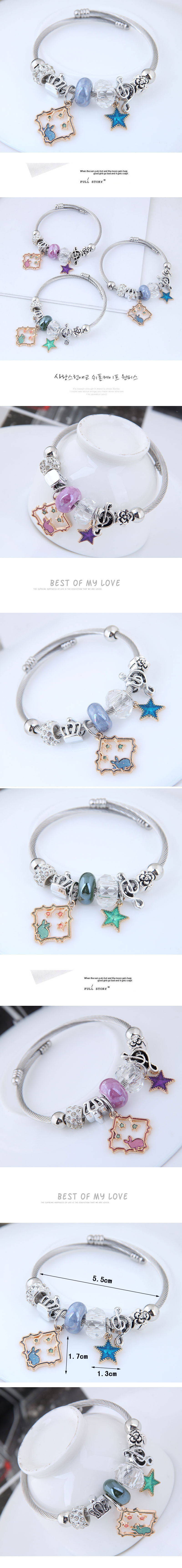 Cute Pentagram Crown Notes Steel Bangle Beaded Stainless Steel Bracelets display picture 1