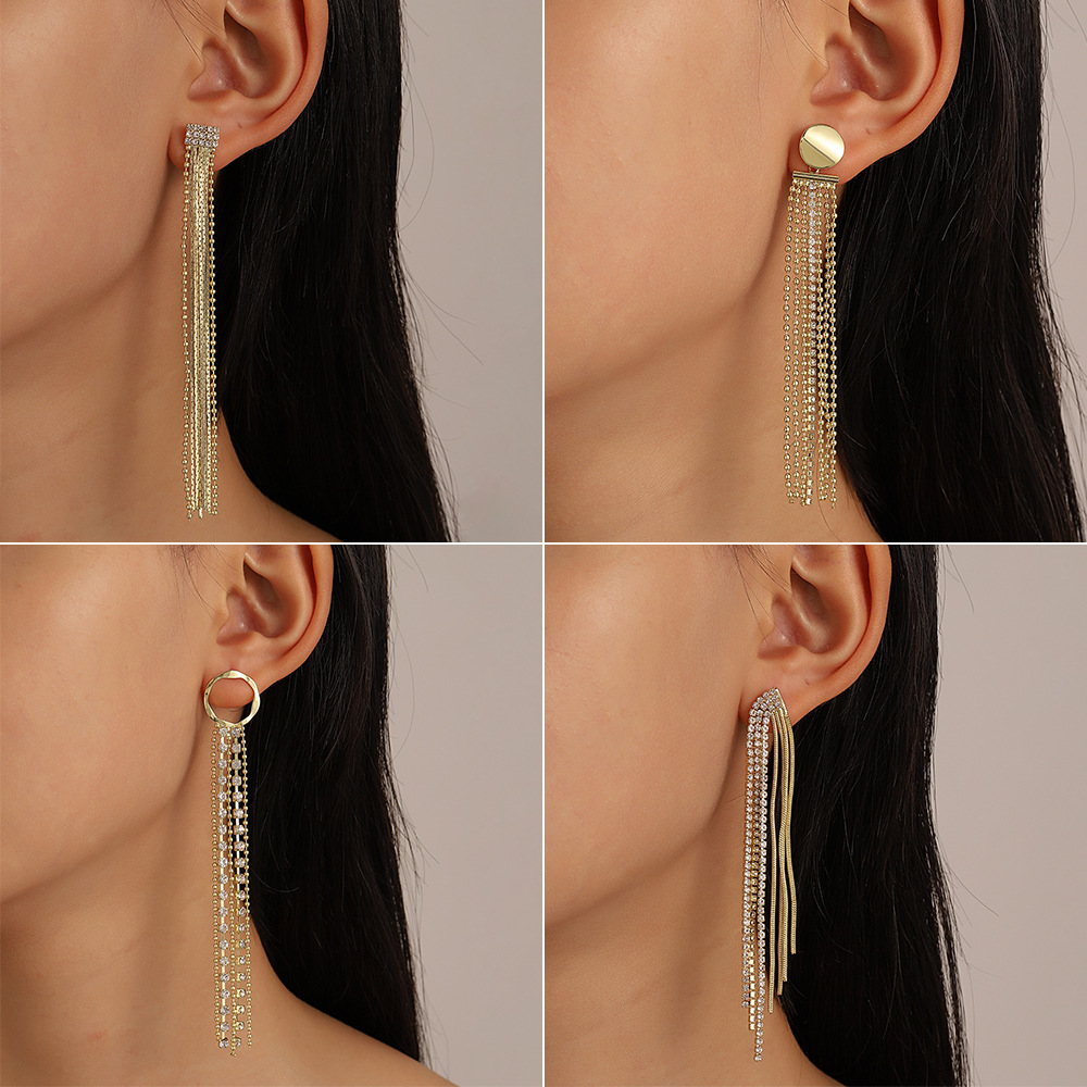 Glam Geometric Copper Earrings Tassel Zircon Copper Earrings display picture 1