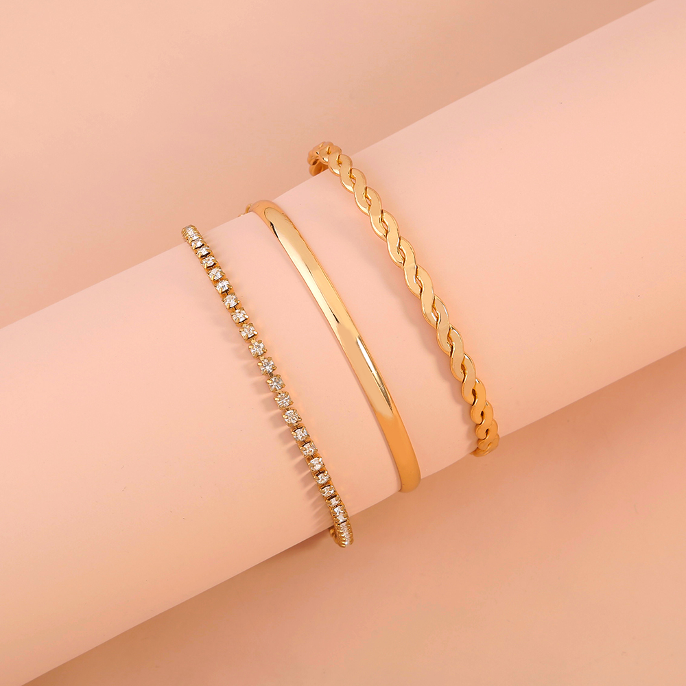 Simple Style Alliage Vague Motif Bracelet Tous Les Jours Galvanoplastie Strass Acier Inoxydable Bracelets 1 Ensemble display picture 6