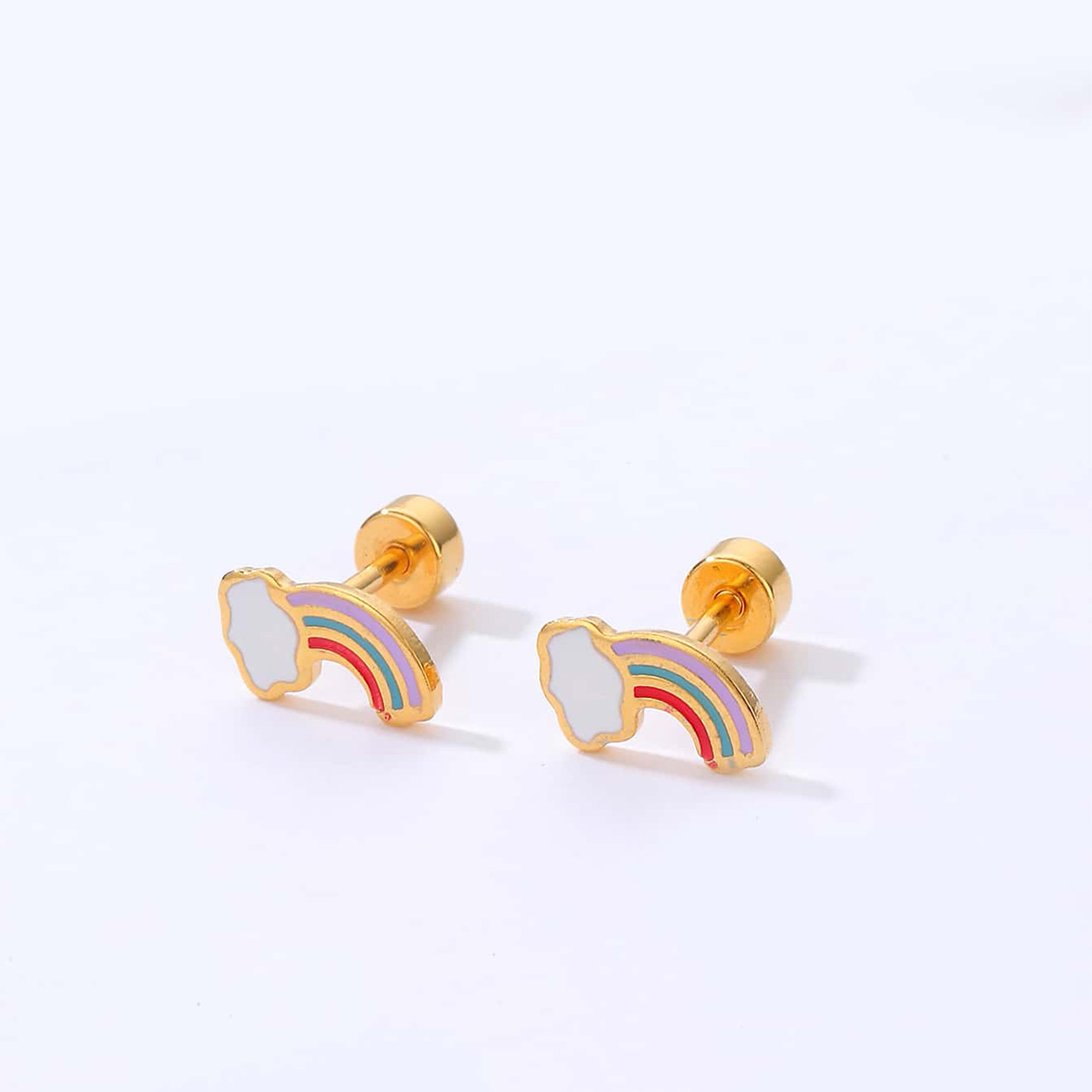 Simple Golden Cloud Rainbow Pattern Small Size Stainless Steel Stud Earrings display picture 2