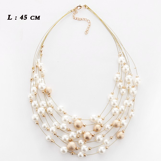 Elegant Round Alloy Beaded Pearl Layered Necklaces 1 Piece display picture 1