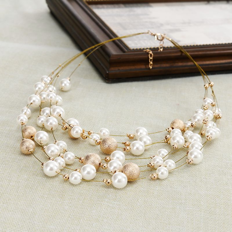 Elegant Round Alloy Beaded Pearl Layered Necklaces 1 Piece display picture 3
