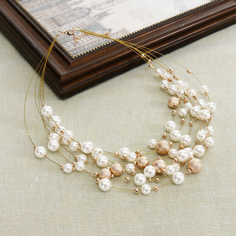 Elegant Round Alloy Beaded Pearl Layered Necklaces 1 Piece display picture 5