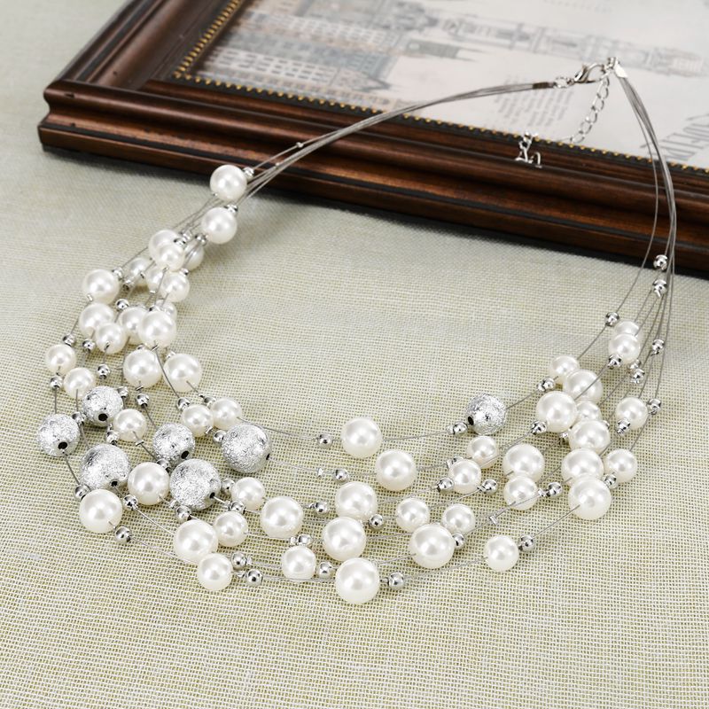 Elegant Round Alloy Beaded Pearl Layered Necklaces 1 Piece display picture 4