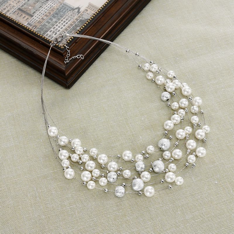 Elegant Round Alloy Beaded Pearl Layered Necklaces 1 Piece display picture 6