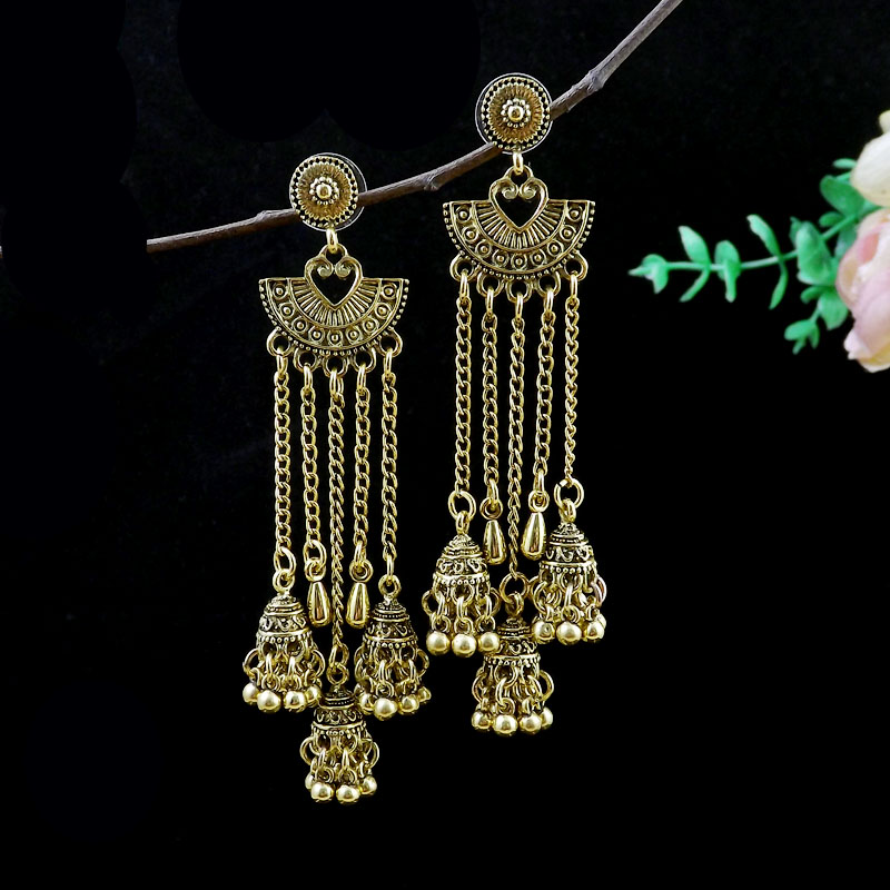 Women's Retro Ethnic Style Bohemian Tassel Alloy No Inlaid Ear Studs Drop Earrings display picture 4
