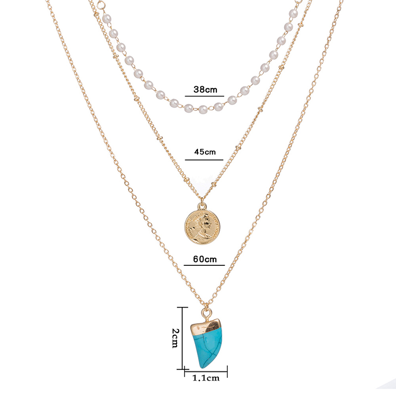 Mode Rétro Multi-couche Femmes De Turquoise Corne Forme Pendentif En Alliage Collier display picture 10