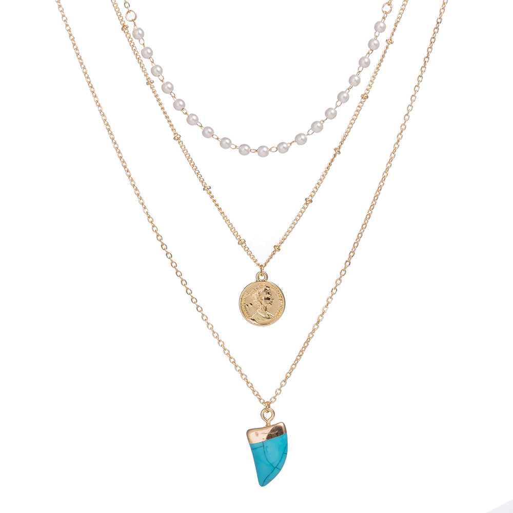 Fashion Retro Multi-layer Women's Turquoise Horn Shape Pendant  Alloy Necklace display picture 8