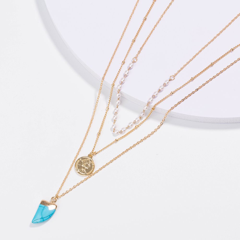 Fashion Retro Multi-layer Women's Turquoise Horn Shape Pendant  Alloy Necklace display picture 12
