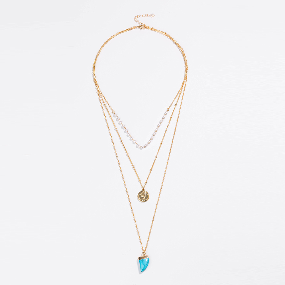 Fashion Retro Multi-layer Women's Turquoise Horn Shape Pendant  Alloy Necklace display picture 18