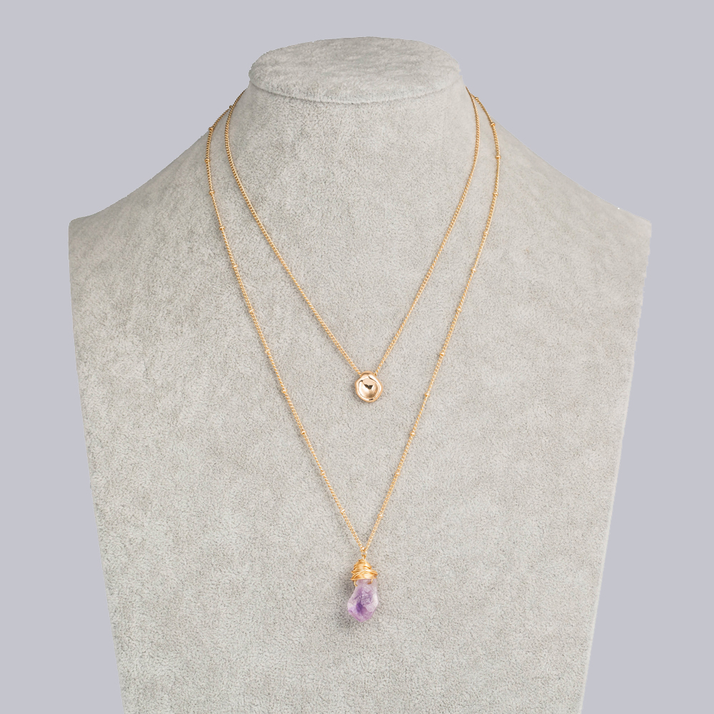 Simple Fashion Light Purple Natural Stone Pendant Multi-layer Alloy Necklace display picture 5