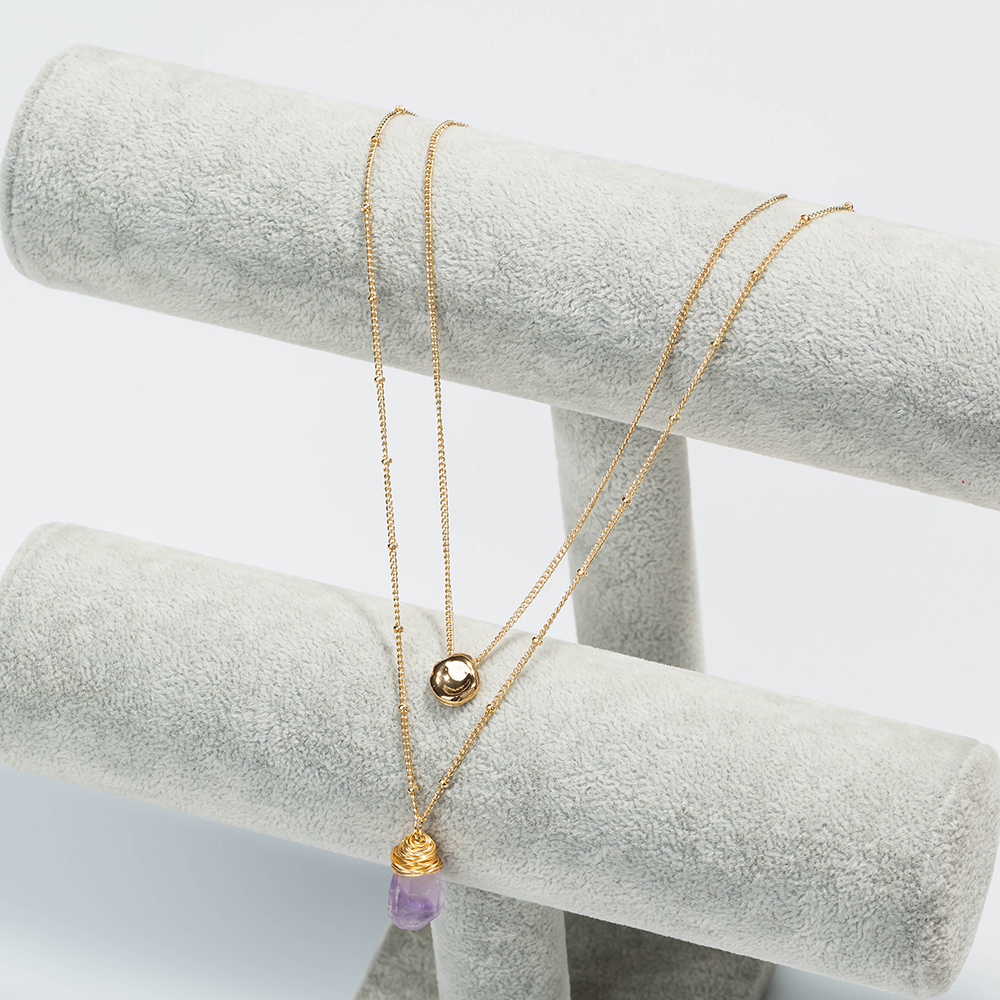 Einfache Mode Licht Lila Naturstein Anhänger Multi-schicht Legierung Halskette display picture 6