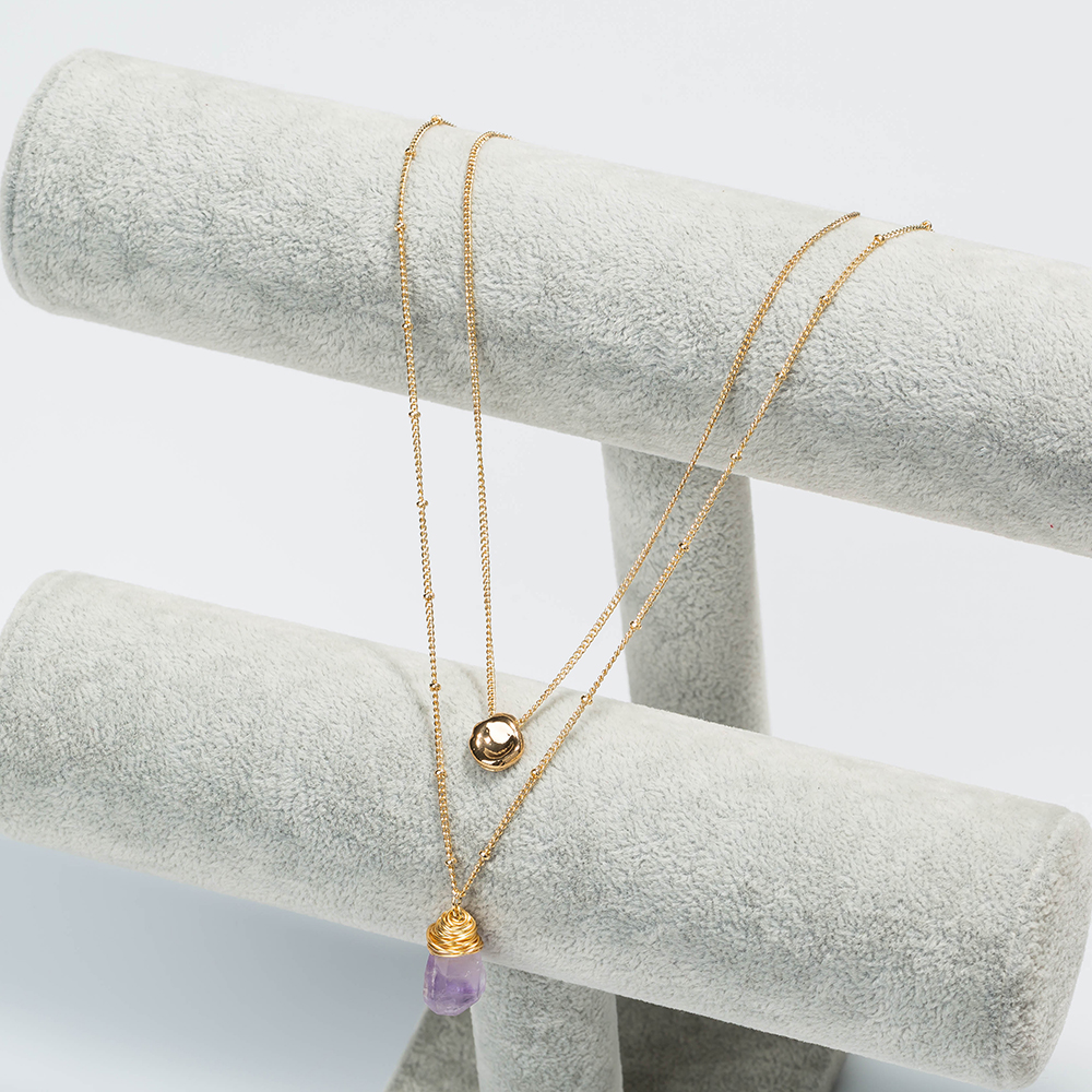 Simple Fashion Light Purple Natural Stone Pendant Multi-layer Alloy Necklace display picture 6