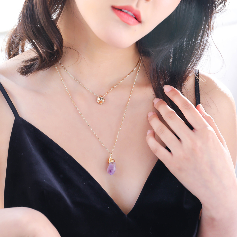 Simple Fashion Light Purple Natural Stone Pendant Multi-layer Alloy Necklace display picture 10