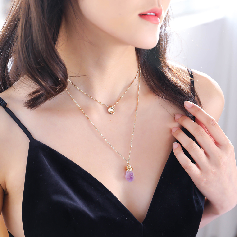 Simple Fashion Light Purple Natural Stone Pendant Multi-layer Alloy Necklace display picture 12