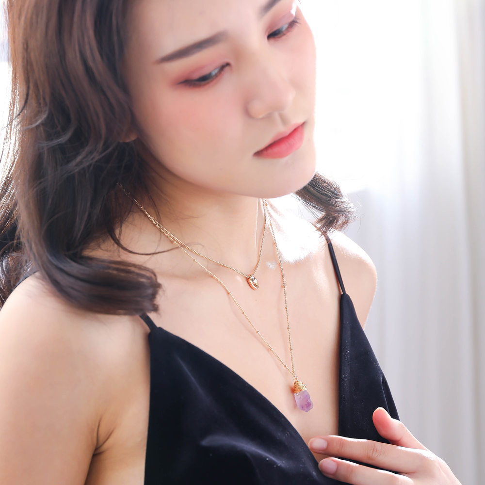 Simple Fashion Light Purple Natural Stone Pendant Multi-layer Alloy Necklace display picture 13